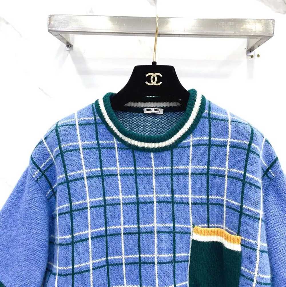 Miu Miu Miu Miu Blue Wool Check Short Sleeve T-Sh… - image 3