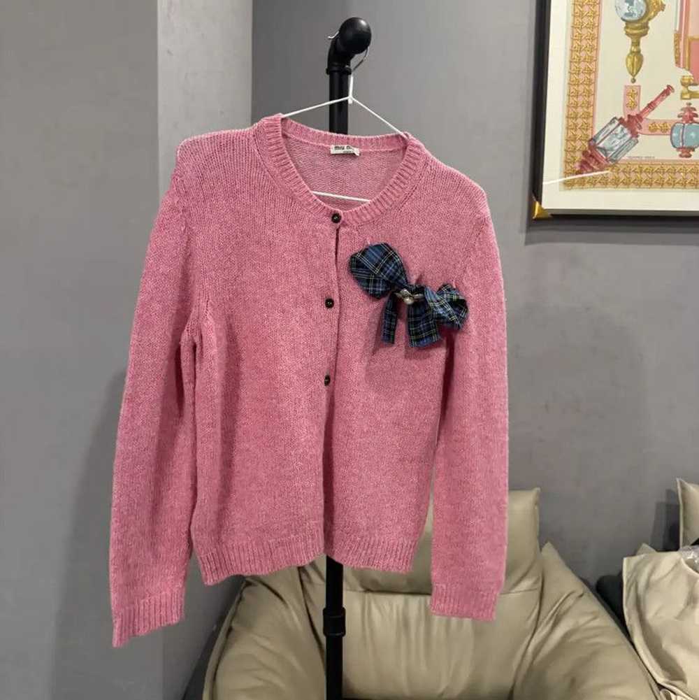 Miu Miu Miu Miu Pink Wool Blend Cardigan with Bow… - image 1