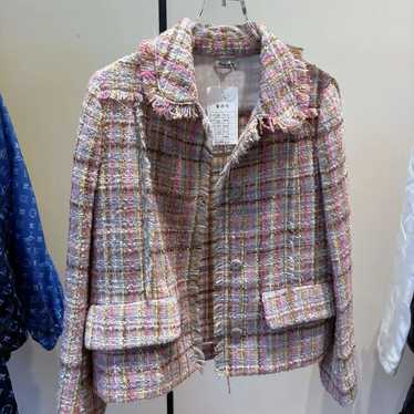 Miu Miu Miu Miu Pink Wool-Blend Plaid Short Cardi… - image 1