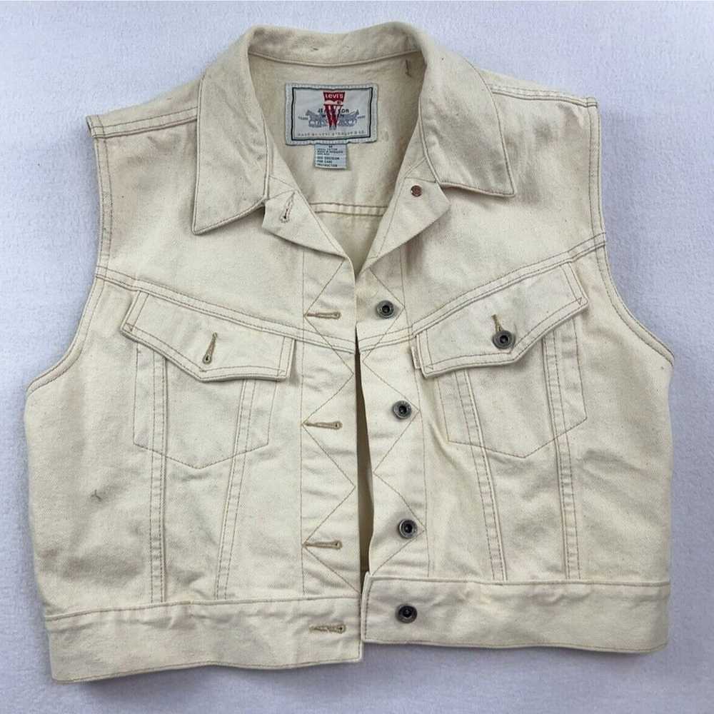 Vintage Levis Off White Denim Vest Medium Y2K Wom… - image 1