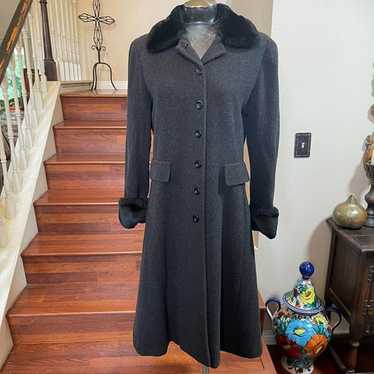 VTG Albert Nipon Size 2 Long Dark Gray Coat W/Fau… - image 1