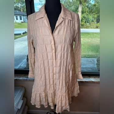 DAVI & Dani Textured Cream Button-Up Tiered Dress… - image 1