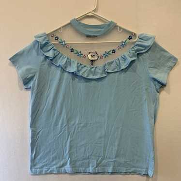 Lazy Oaf Grumpy Cat Mesh Ruffle Top Tunic Womens … - image 1