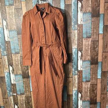 Express rust color ruffle shoulder utility jumper - image 1