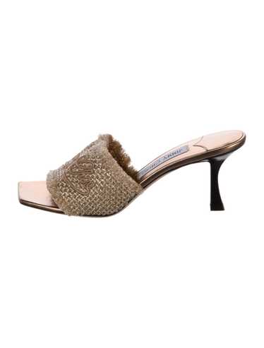 Jimmy Choo Slides Neutrals Tweed Pattern Raw-Edge… - image 1