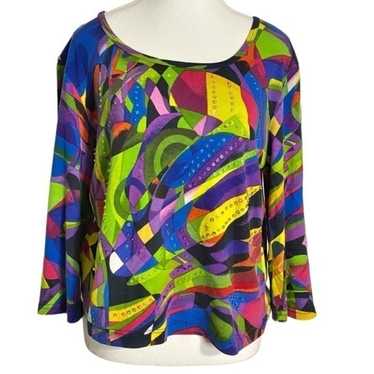 Acorn Multicolored Abstract Print Top With Sequins - image 1