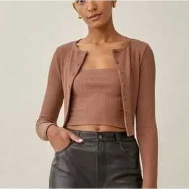 Reformation Ruby Tan Ribbed Button Front Cardigan - image 1