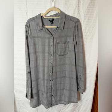 Intro Xl Gray Button-Up Tunic W Roll-Up Sleeves - image 1