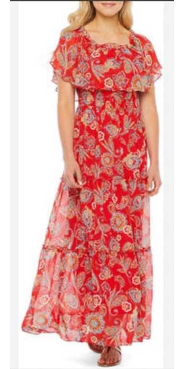 Rabbit Rabbit Rabbit Off/On Shoulder Boho Red Flo… - image 1