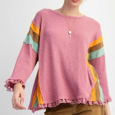 Nwt Easel Color Block Rib Knit Top With Lace Bott… - image 1