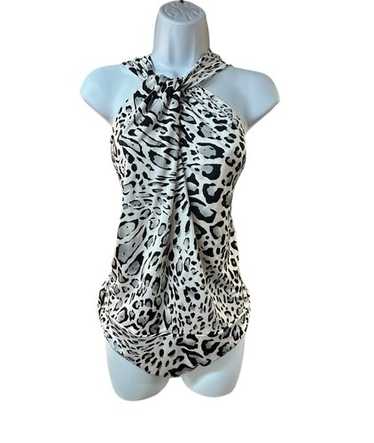 Cache Y2K Leopard Print Cross Front Sleeveless Sn… - image 1