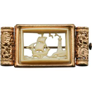 Sailing Ship and Lighthouse Pin - Trombone Catch - image 1