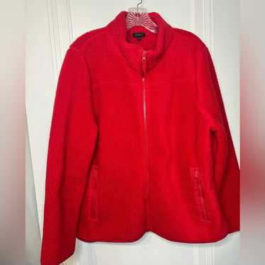 Talbots Sherpa Woven Trim Jacket - Solid Cherry R… - image 1