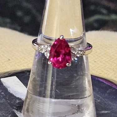 Lab Created Ruby Teardrop & Cubic Zirconia Sterli… - image 1