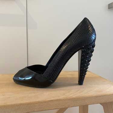 MIU MIU open toe heels in black python and studs … - image 1