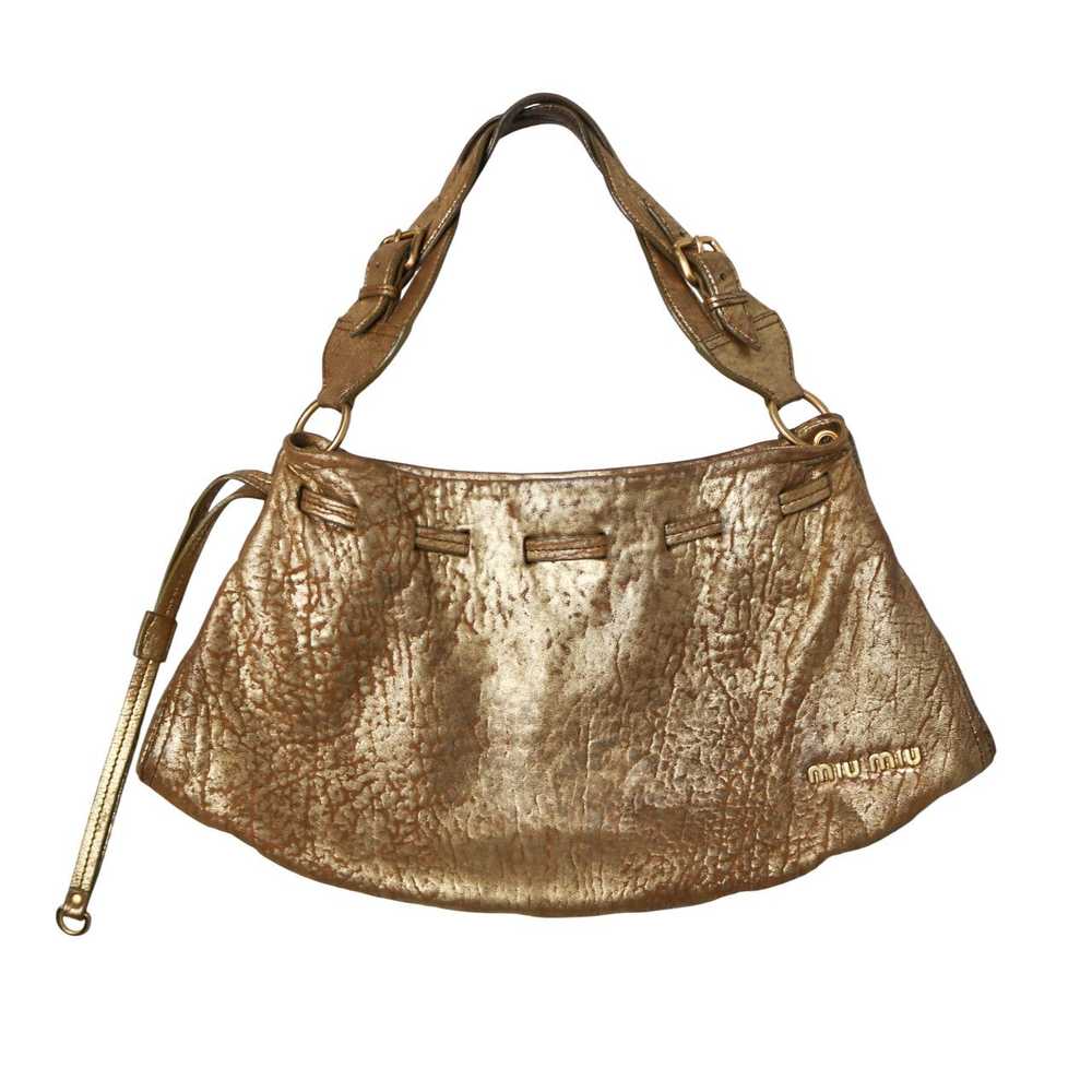 Miu Miu Miu Miu Metallic Distressed Leather Hobo … - image 9