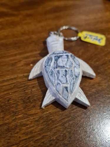 Hand Carved Wooden Turtle Keyring - Blue - image 1