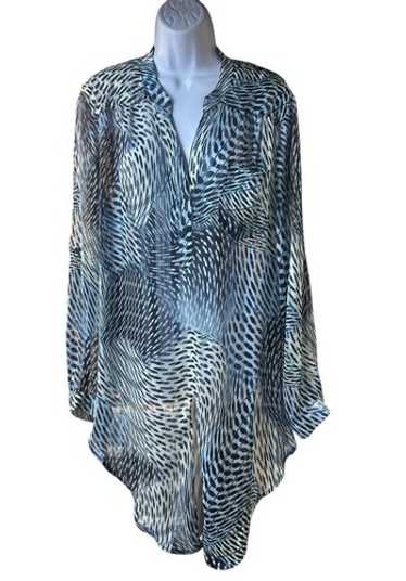 Cache Sheer Abstract Print Button Front Tunic Top… - image 1
