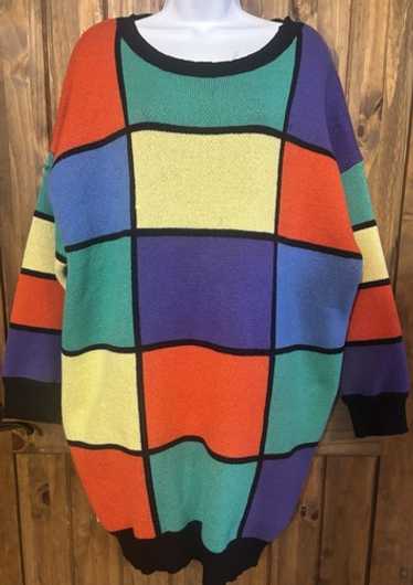 Fun Funky Color block Retro Sweater Size 4X Woman… - image 1