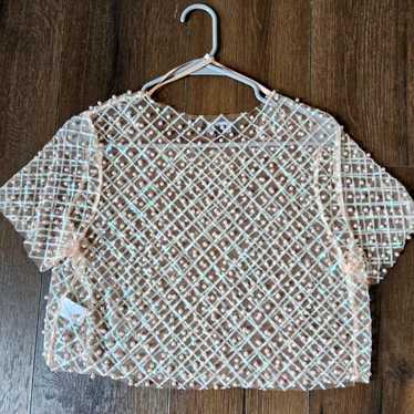 Preloved Women's Crop top - Pink/Tan - L – Sequin… - image 1
