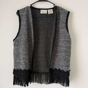 Kathie Lee Open Knit Vest with Fringe Medium - image 1