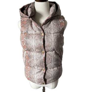 Unreal Fur Womens Python Print Puffer Vest Taupe … - image 1