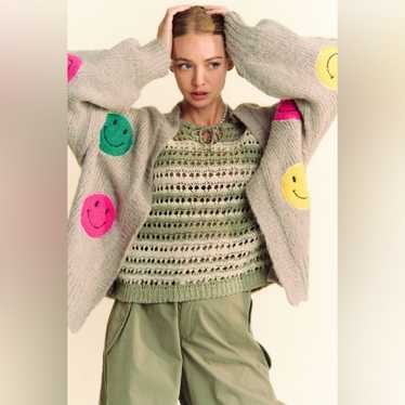 Davi & Dani Fuzzy Smile Open Front Long Sleeve Ca… - image 1