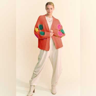 Davi & Dani Fuzzy Smile Open Front Long Sleeve Ca… - image 1