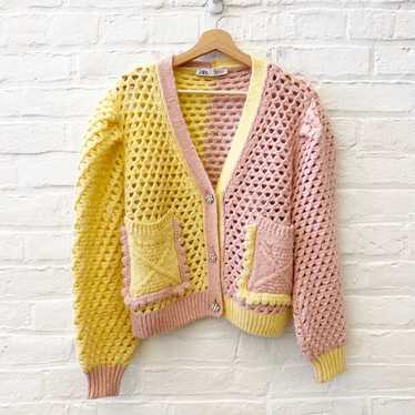 Zara || Knit Cardigan Color Block Gem Buttons Alp… - image 1