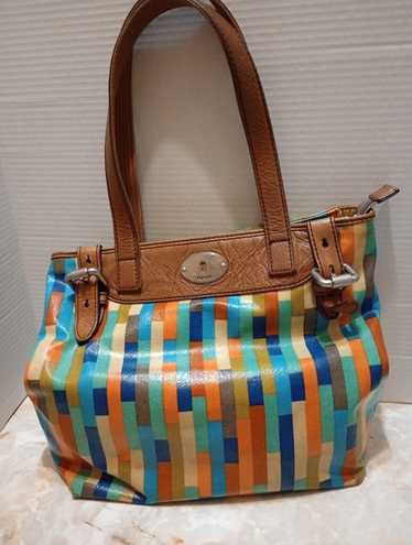 Fossil~Keyper~Multi-Color FEATHER design Tote Han… - image 1
