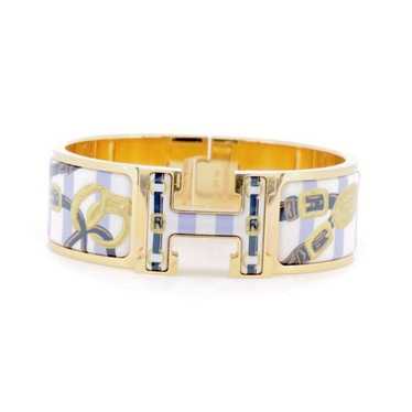 Hermes Click H Belt Pattern Enamel Bracelet Gold … - image 1