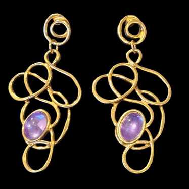 Vintage Goldt one Dangle Statement Earrings Purpl… - image 1