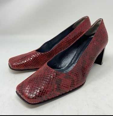 Stuart Weitzman Red And Black Block Heel Pumps, W… - image 1