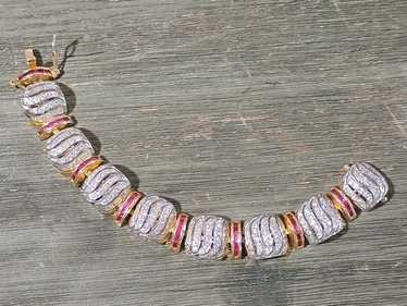 Lab Created Ruby Cubic Zirconia Gold And Silver T… - image 1