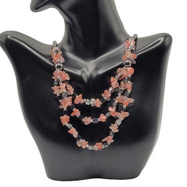 Pink Rose Quartz and Hematite Bead Triple Strand … - image 1
