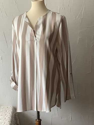 RUBY RD Tunic TOP  Beige STRIPE SIZE (M) Roll Tab… - image 1