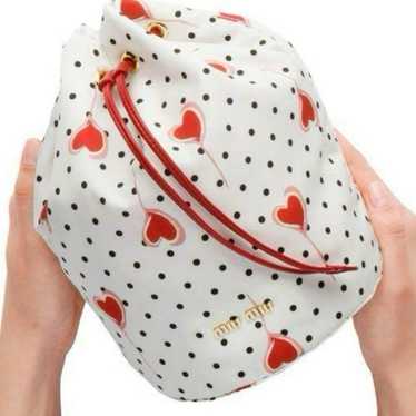 Miu Miu Faille Heart Polka Dot Drawstring Pouch W… - image 1