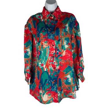 Vintage Abstract Print Button-Up Blouse Size S Po… - image 1