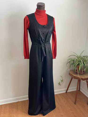 vintage 1970’s jacquard black sleeveless jumpsuit… - image 1