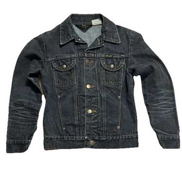 Vtg 70s Wrangler Denim Jacket Button Up Black Fad… - image 1