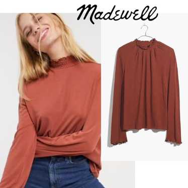 Madewell Rust Texture & Thread Ruffled Mockneck L… - image 1