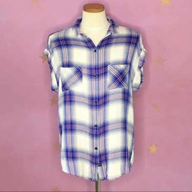 Rails Short Cap Sleeve Plaid Button Up Medium - image 1