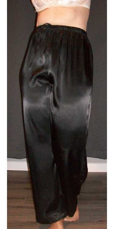 Vtg Black Shiny Long Satin Lounge Pants M - image 1