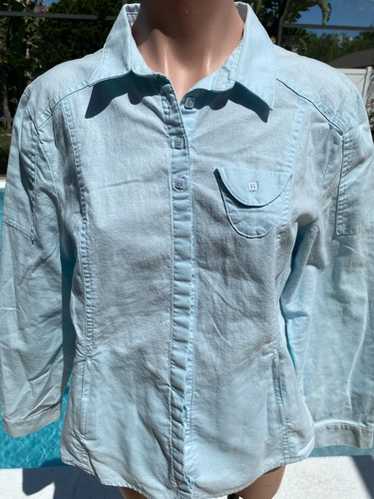 Vintage Jamie Sadock Linen Blend Blue Square Butt… - image 1