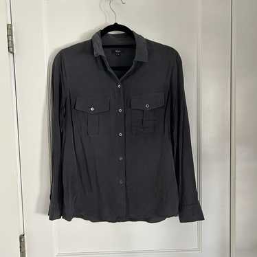Rails Rhett 100% Silk Button Up Charcoal Gray Poc… - image 1