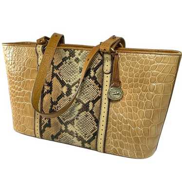 BRAHMIN Tan Multicolor Snake Python Croc Embossed… - image 1