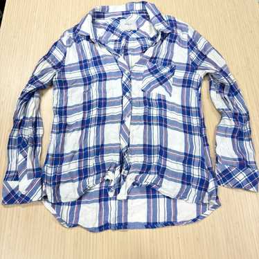 Rails hunter Blue and White raspberry Plaid Butto… - image 1