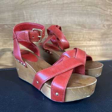 Miu Miu Red Leather Clogs With a Wooden Sole Size… - image 1