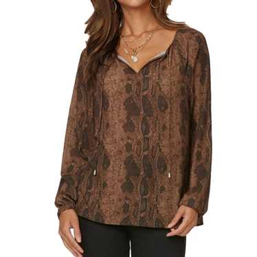 NYDJ Peasant Blouse in Bronze Python Size Small -… - image 1