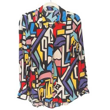 BIG DART Geometric Abstract Print Button Up Shirt… - image 1
